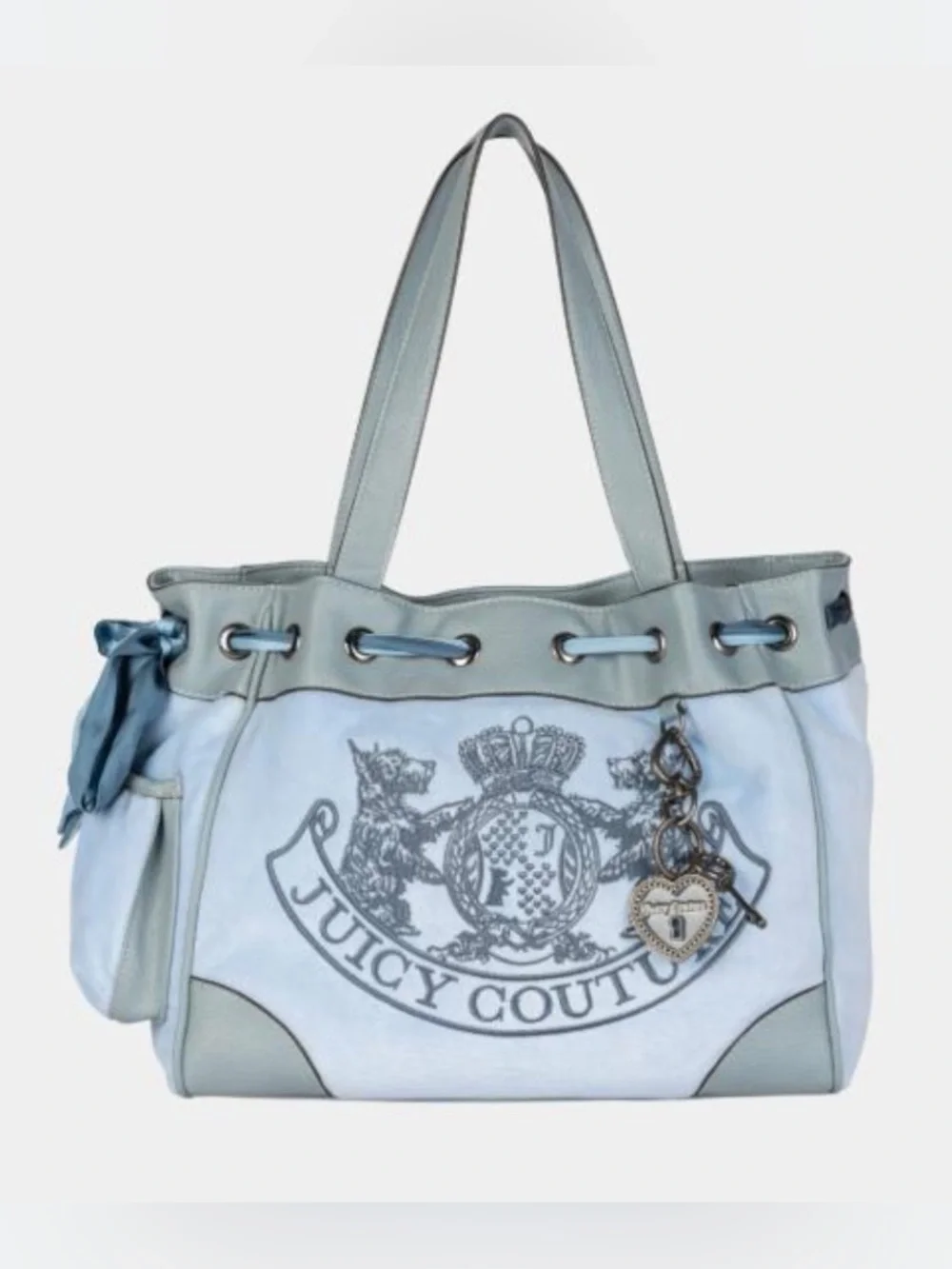 Juicy Couture Daydreamer Shopper Tote Bag in Dusk Blue Velour & Faux Leather